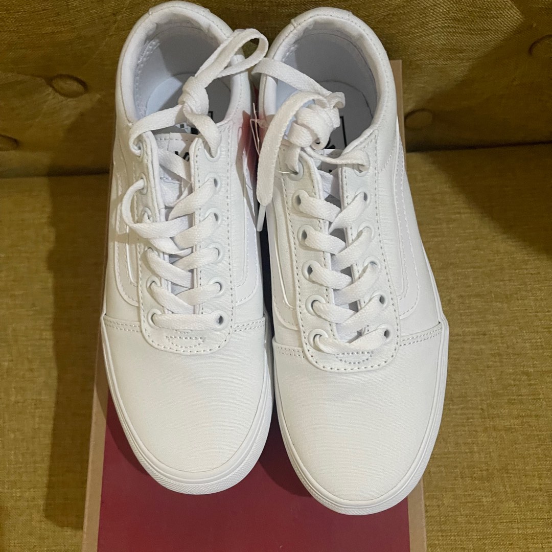 Vans White Canvas Sneakers New with box Women s Fashion Footwear Sneakers on Carousell