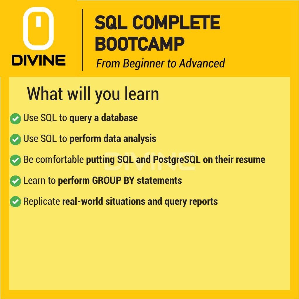 [Video Course] SQL Course SQL Guide Programming | (Category: Software) located in Singapore. Submitted by software_tech888 (Listing ID 1312524737, Image 3). Description: ***Lifetime Valid*** ***Direct Source*** ***Guaranteed Updates for New Versions*** This is a Video Course for SQL Complete Bootcamp From Beginner to Advanced [80 Lessons +] This Video Course Included of: ✔️80+ Lessons Video Course ✔️8+ hours Video Course ✔️Step-By-Step Guide Skil