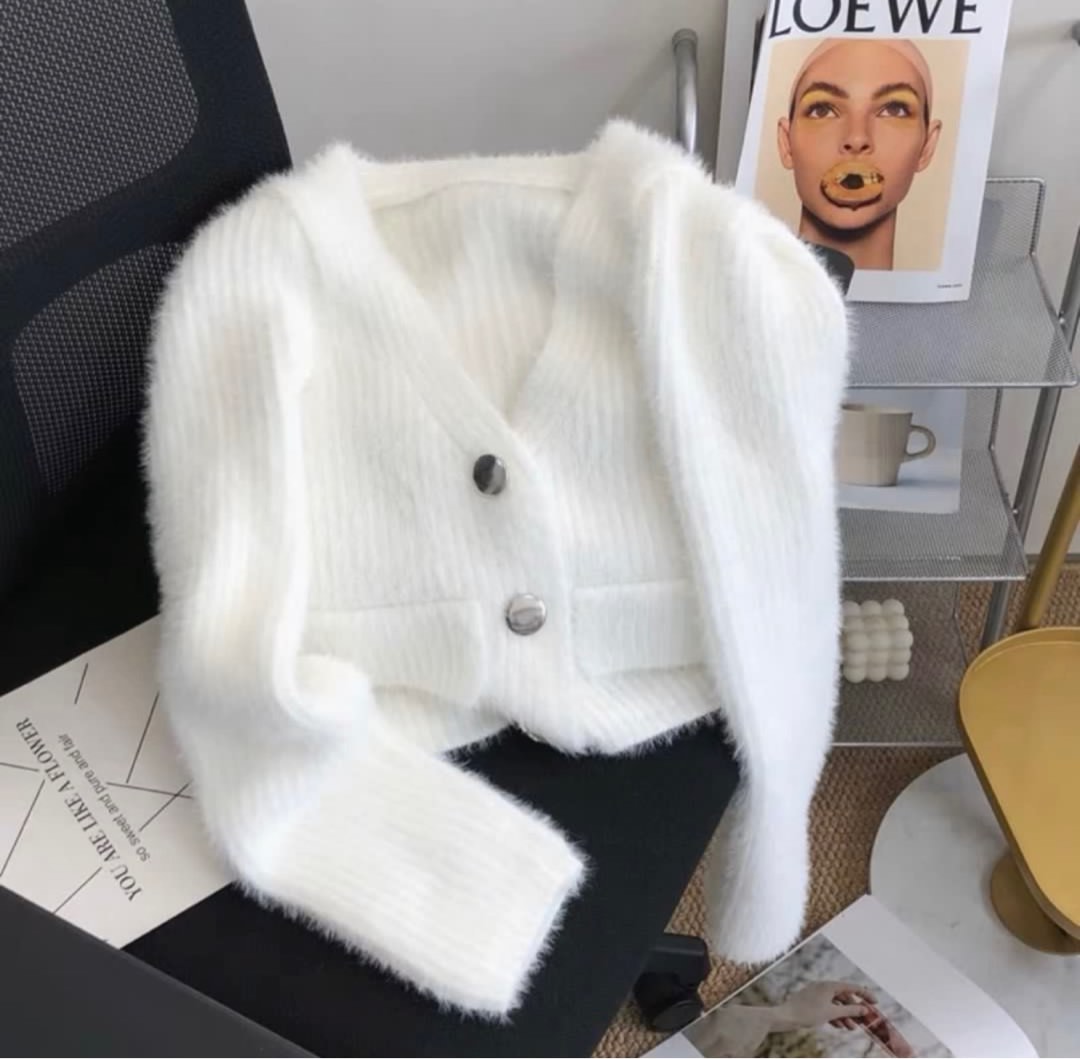 Fluffy cardigan cropped hot sale