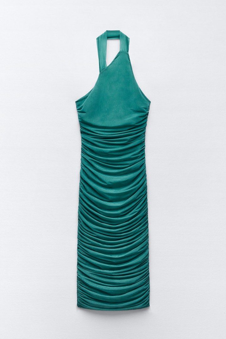 Zara Fitted Organza Halter Dress in Blue Green, Women's Fashion, Dresses &  Sets, Dresses on Carousell