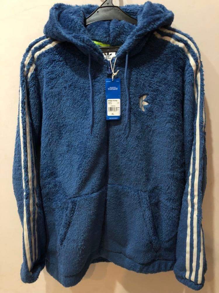 Zipper Hoodie Sherpa Adidas Indigo Fesyen Pria Pakaian Baju Luaran di Carousell