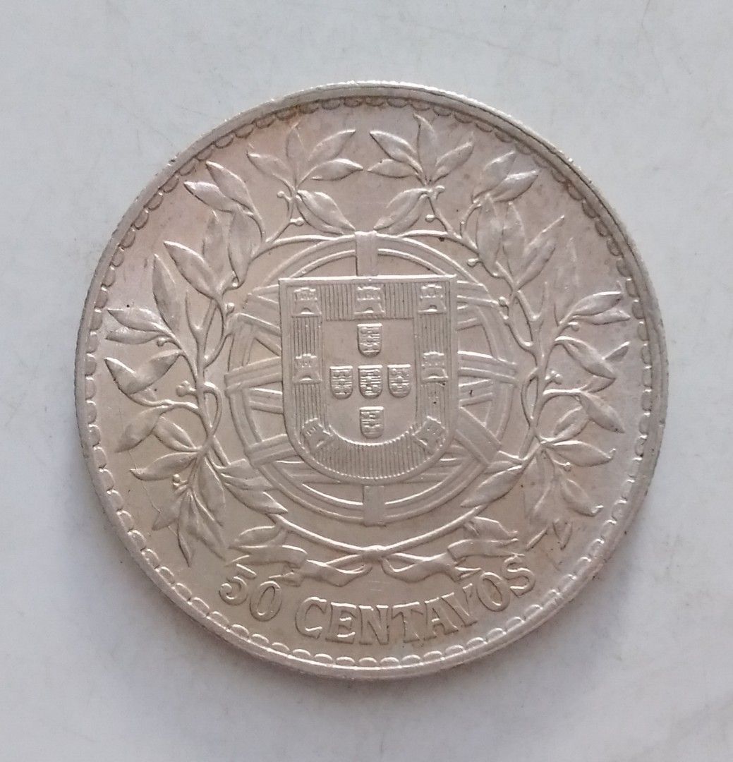 1916年葡萄牙共和國50分流通銀幣-里斯本鑄造, 興趣及遊戲, 收藏品及紀念品, 錢幣- Carousell