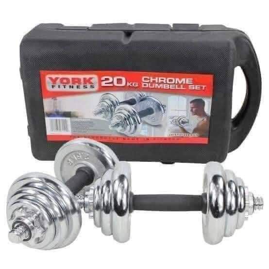 20 kilos york dumbell set (Category: Health Monitors & Weighing Scales) located in Manila. Submitted by minidivisoria (Listing ID 1312690206, Image 2). Description: RESELLER: 1950 php 💢20KILOS YORK DUMBELL SET ▶️York Fitness Hammer/Cast Iron Dumbbell Set 20 kg W/long Bar ▶️The York 20kg (44lbs) black cast iron dumbbell set is a perfect choice for those looking for multiple weight workout options. ▶️It allows for targeting chest bicep arm triceps