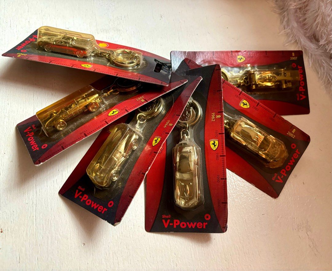 6pcs UNUSED Shell V-power Ferrari Keychains (Category: Vehicle & Diecast Models) located in Paranaque City. Submitted by merakionlineshop (Listing ID 1312729440, Image 1). Description: ₱400 before ₱375 now 6pcs UNUSED Shell V-power Ferrari Keychains ₱375 each 1. Ferrari 156F1 2. F430 Spider 3. Ferrari P3 4. 250 GTO 5. Enzo Ferrari 6. F2007.