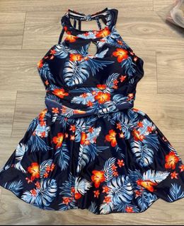 Clearance SKU Blue floral swimsuit halter neck anti-slip63016496324609110