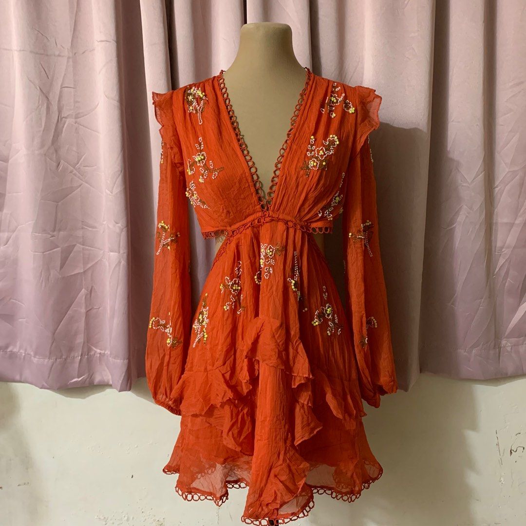 Asos design mini dress with long sleeve and circle trim hot sale