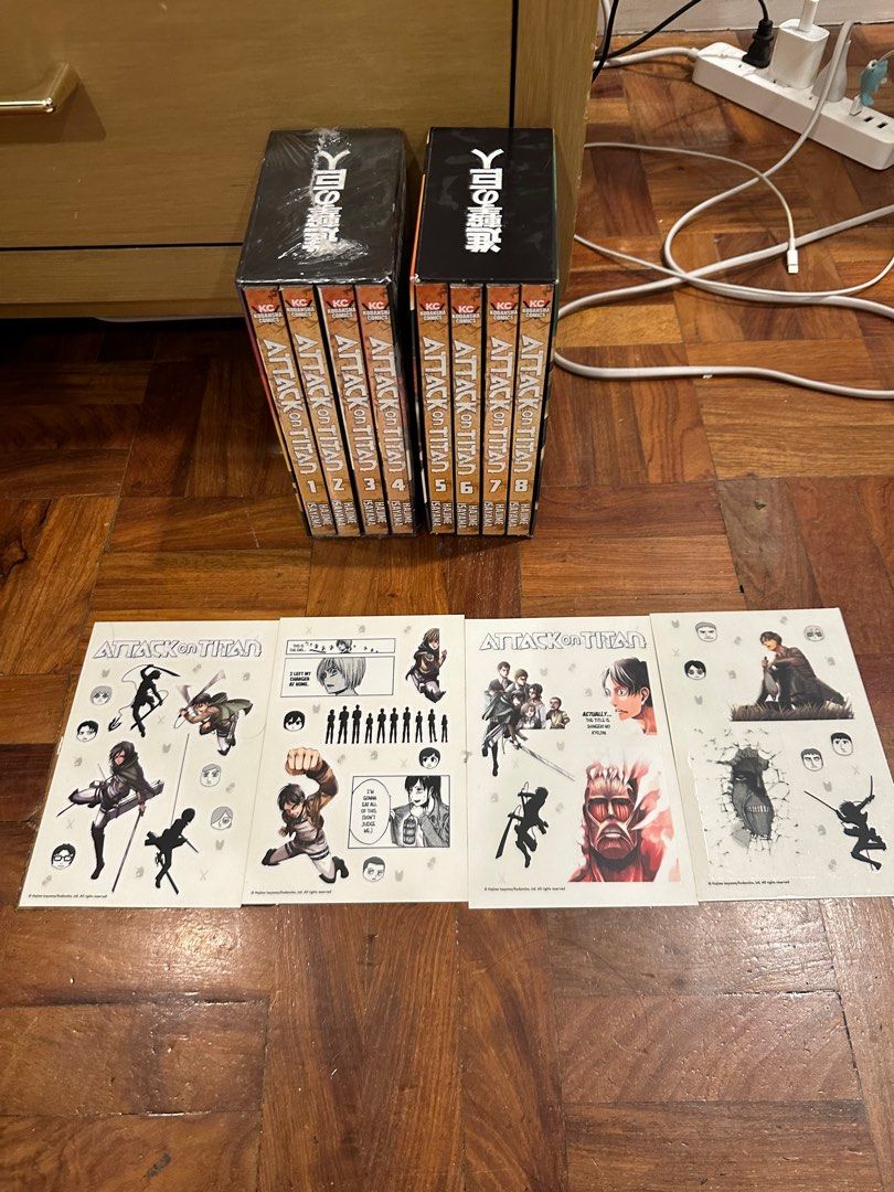 Attack on Titan Manga Set (vol 1-8) (Category: Comics & Manga) located in Quezon City. Submitted by lingaloo (Listing ID 1312746610, Image 3). Description: season 1 part 1 + season 1 part 2 Comes with the stickers Good condition Rfs: declutter.