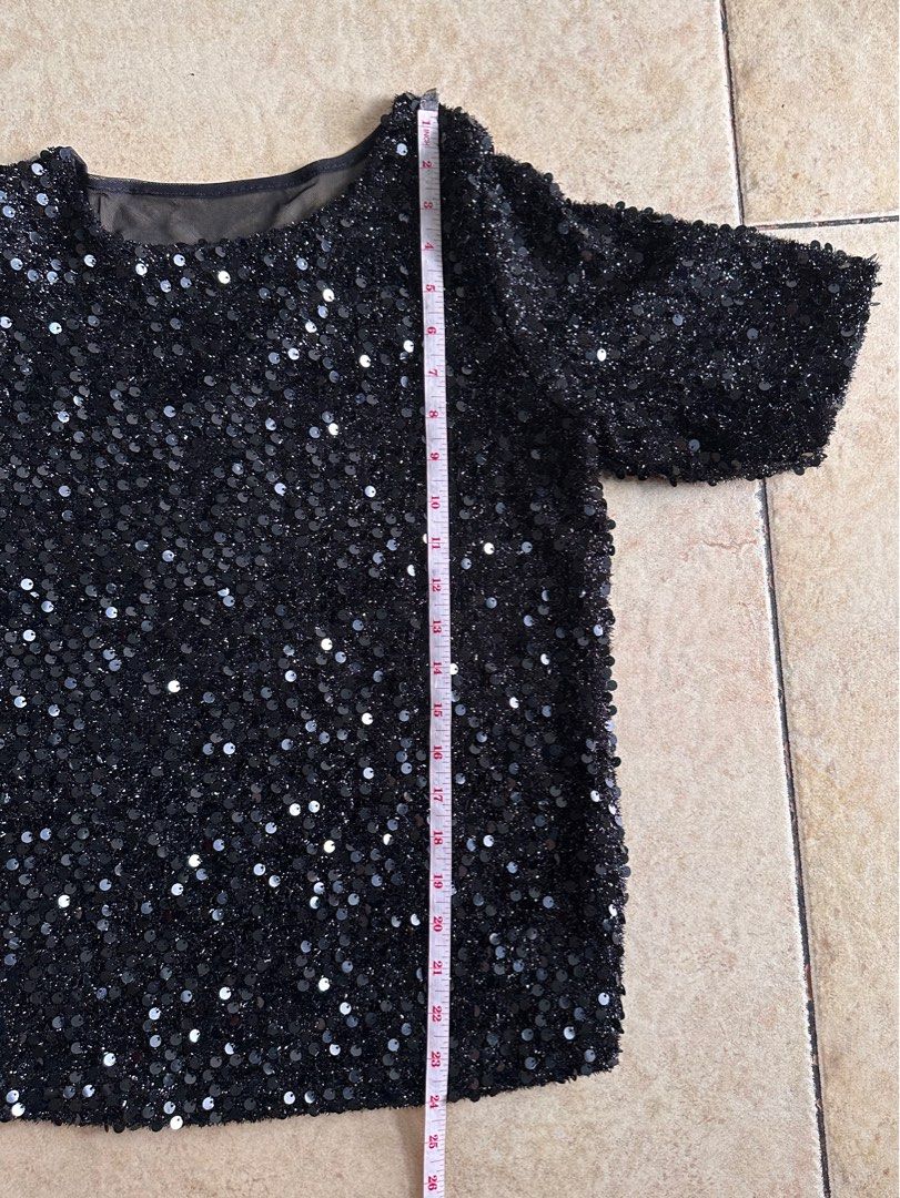 Black Sequenced Top - Sheer Back (Category: Blouses) located in Paranaque City. Submitted by declutter_therapy (Listing ID 1312654116, Image 3). Description: Worn once. Bust: 35-45in Size: M-L .