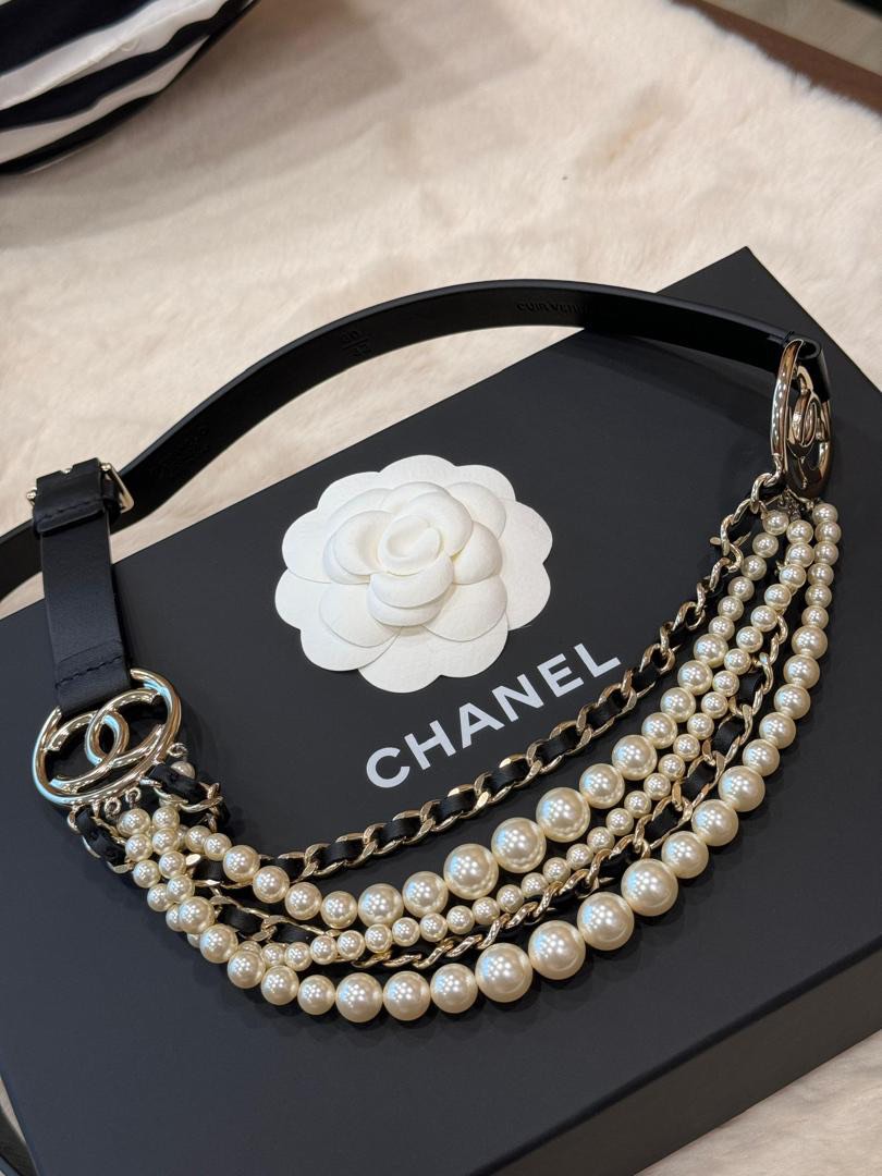 Chanel pearl chain belt store