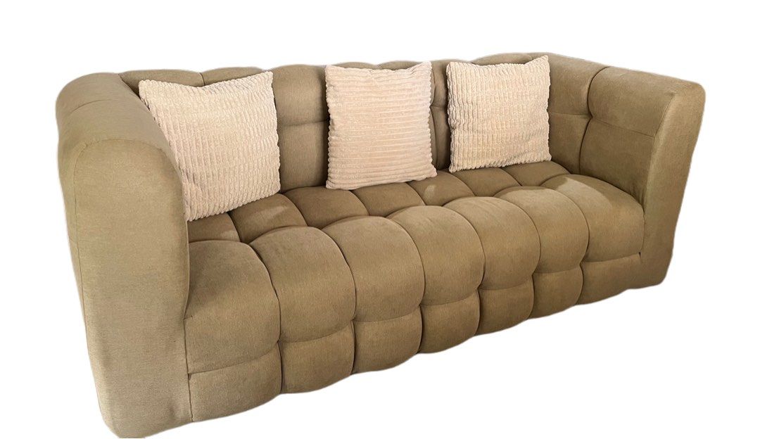 Cloud Four Seater Lime Green Sofa (Category: Sofas) located in Las Pinas. Submitted by abby_e_g (Listing ID 1312503723, Image 2). Description: Made with classic Uratex foam Very solid foundation Lenght 70 inches Width 26 inches H32 inches 600DS Fabric very easy to maintain Colour: Light Green to Brown Location: Las Piñas City MOP: Gcash/Bank Transfer.