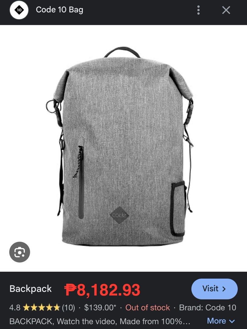 Code 10 waterproof apppropriate backpack