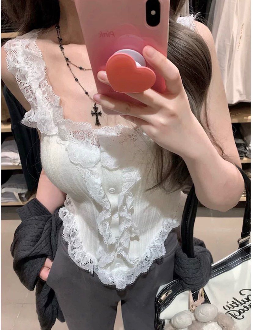 Korean lace top deals