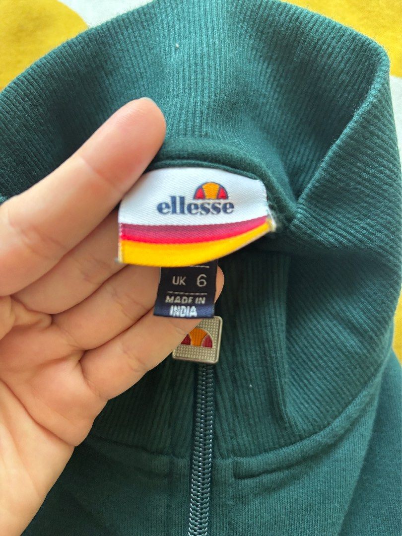 Ellesse Cropped Emerald Turtleneck Fleece Sweater Half Zip