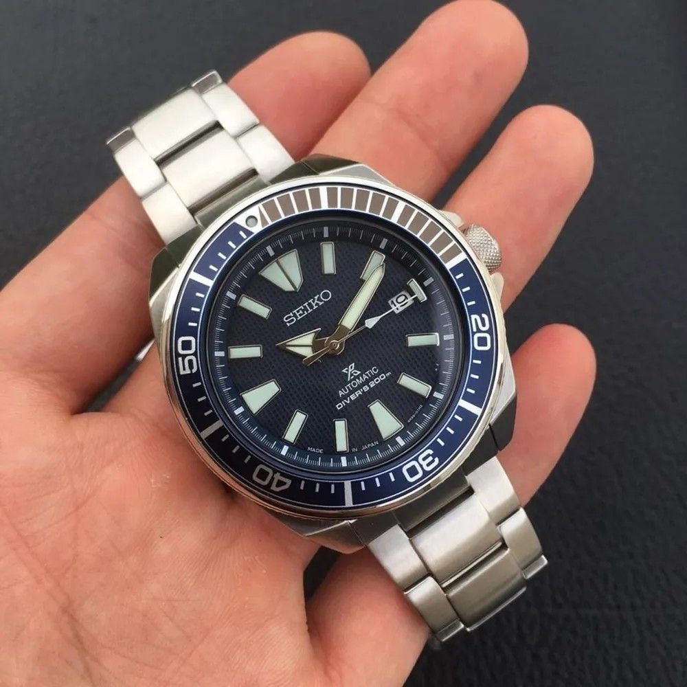 Lowest Price SEIKO PROSPEX SAMURAI Men s SRPB49 Automatic 23 Jewels Textured Blue Dial Stainless Steel Watch srpb49 srpb49j srpb49j1 Birthday gift