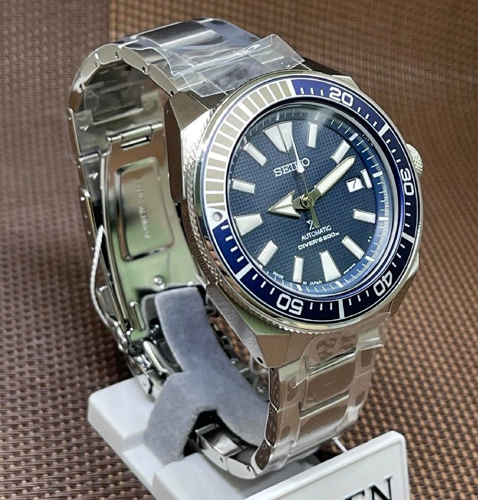 Lowest Price SEIKO PROSPEX SAMURAI Men s SRPB49 Automatic 23 Jewels Textured Blue Dial Stainless Steel Watch srpb49 srpb49j srpb49j1 Birthday gift