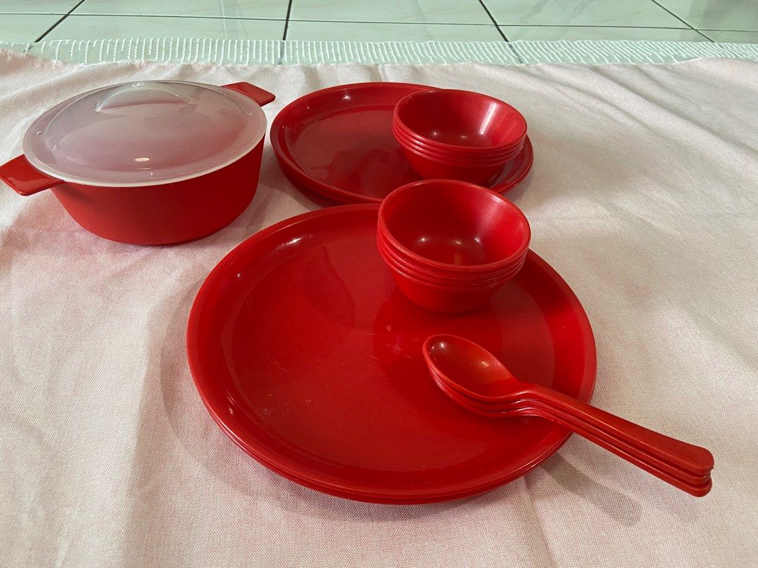 Mini dinner set. (Category: Dinnerware & Cutlery) located in Singapore. Submitted by gitikar (Listing ID 1312673339, Image 1). Description: The set includes: 4 dinner plates 4 spoons 4 broad bowls 4 smaller bowls 1 serving bowl— medium size , with a transparent cover. Dish washer safe, microwave and freezer safe too..