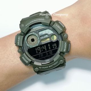 Montres Company 香港註冊公司 (32年老店) 卡西歐 CASIO 大錶徑 十年電池壽命 WS WS1500 WS1500H WS-1500 WS-1500H WS-1500H-3 WS-1500H-3B 防水 運動風 軍綠色 兩款色有現貨64210291330178110