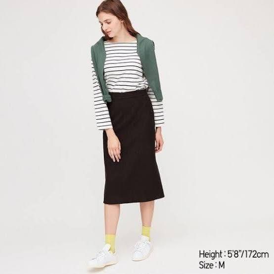 Denim jersey skirt uniqlo top