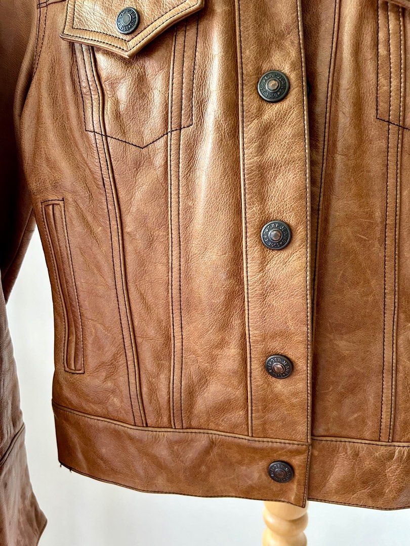 Vintage Gap brown cow leather jacket cafe racer x trucker