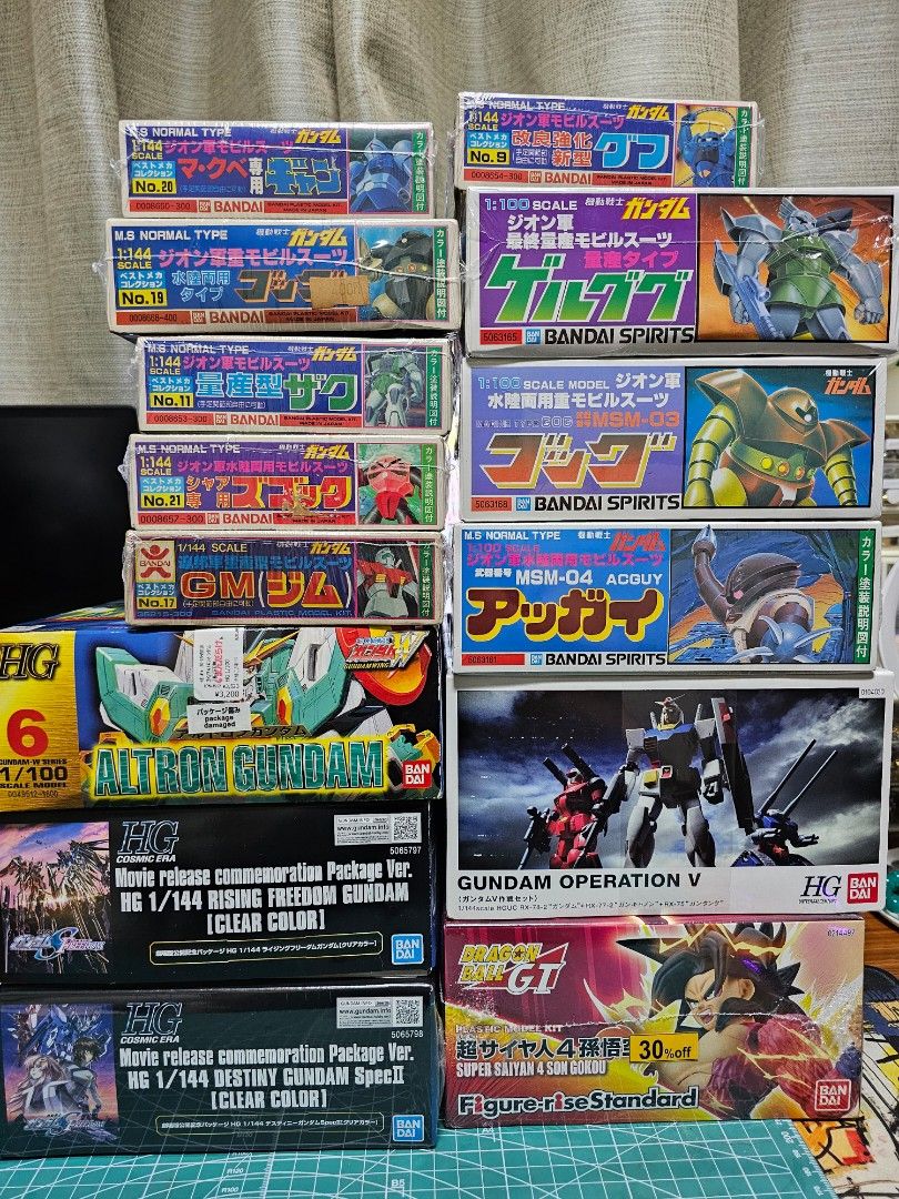 Vintage Gundam Model Kit / Gunpla (Category: Gundam & Model Kits) located in Paranaque City. Submitted by armoredclavio (Listing ID 1312749645, Image 1). Description: HG Destiny Spec II Clear Color - 3k HG Rising Freedom Clear Color - 2.8k HG Altron 1/100 - 2.8k Gundam Operation V - 3k NG Marine Gelgoog 1/100 - 1.8k NG Gogg 1/100 - 1.8k NG Acguy 1/100 - 1.8k NG Zaku 1/144 - 1.5k NG Char's Zgok 1/144 - 1.5k NG Gouf 1/144 - 1.5k NG GM 1/144 - 1.2k 