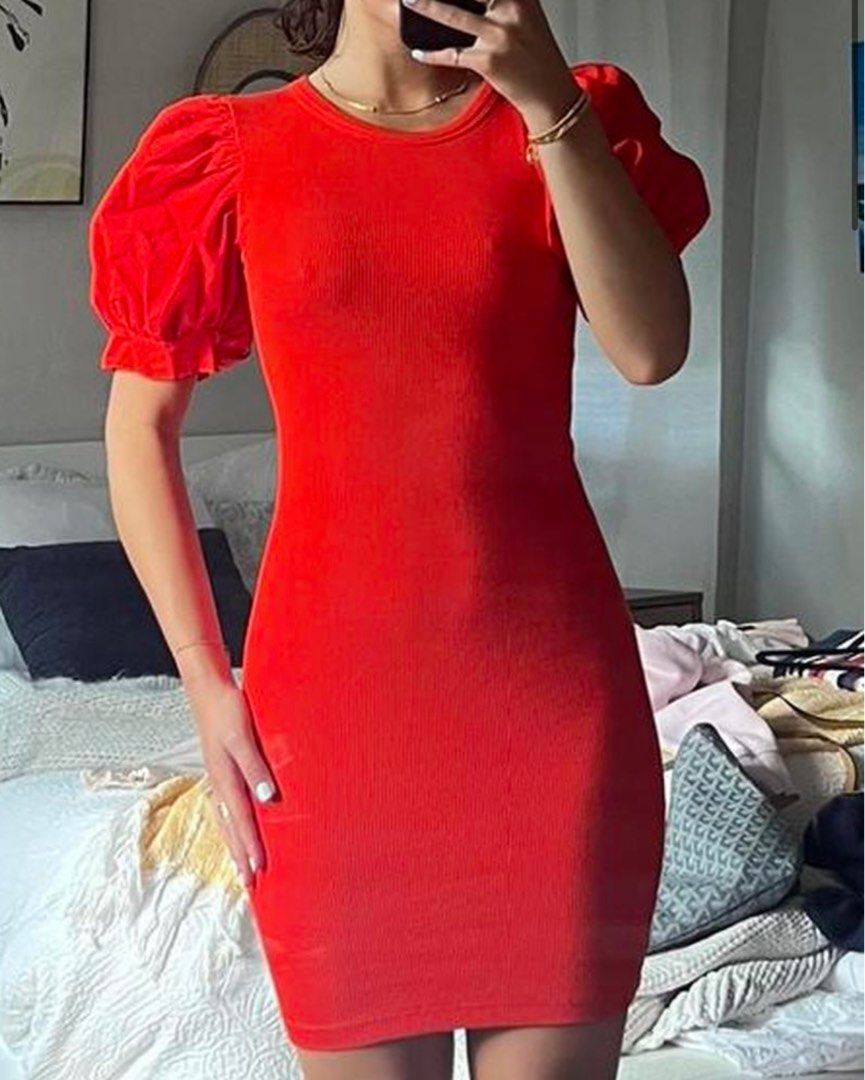 Zara knit puff sleeve dress, Women's Fashion, Dresses & Sets, Dresses on  Carousell