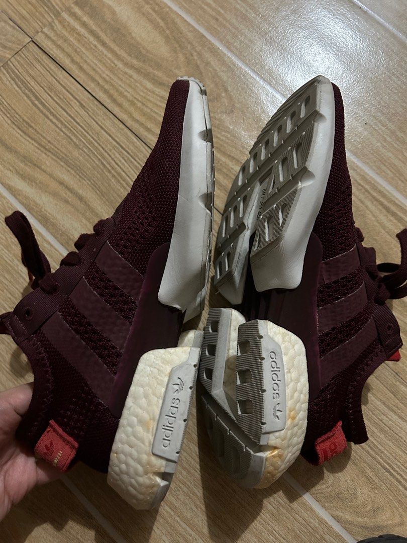 Adidas Maroon Sneakers (Category: Sneakers) located in Makati City. Submitted by declutterwjn_ (Listing ID 1312972712, Image 3). Description: Bought in HK, was just stored and not used much. Parts of the sides are pretty yellowish, as seen on the photos. I think they can be cleaned/whitened and removed. .