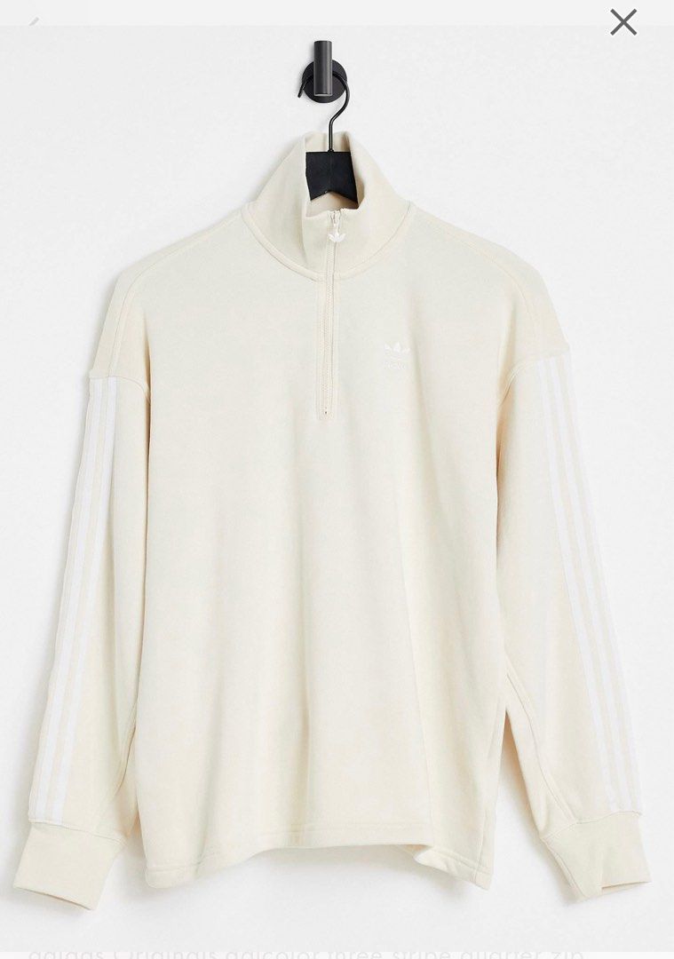 adidas Originals adicolor three stripe quarter zip sweatshirt in oatmeal sweater