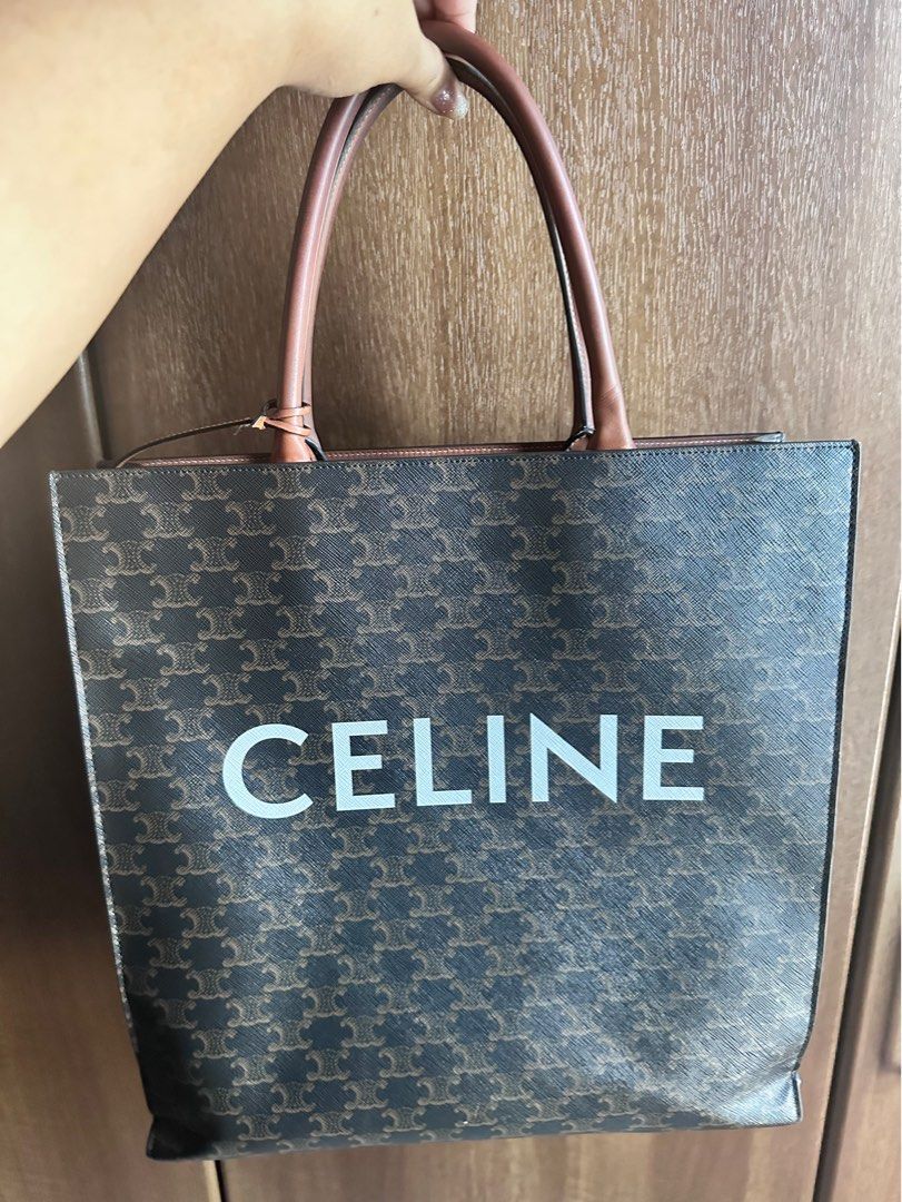 Authentic Celine Vertical Triomphe Cabas Tote (Category: Luxury Bags & Wallets) located in Rizal. Submitted by SummerPeaCloset (Listing ID 1312974486, Image 1). Description: Celine Dark Brown Triomphe Coated Canvas and Leather Medium Vertical Cabas Tote Guaranteed Authentic This design has no long strap With lock and key and provided dustbag Dimensions: Length 36 cm Width 10 cm Height 38 cm Handle Drop 16 cm Pls check the last photo for the minor