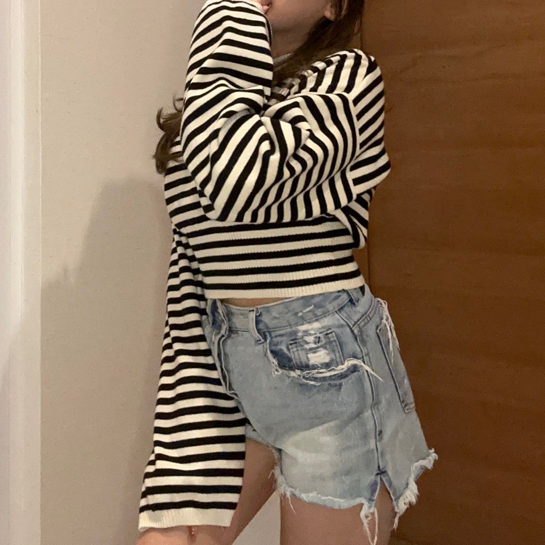 Bershka Striped Sweater Top Atasan Rajut Knitwear
