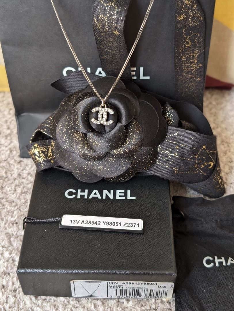 Chanel RARE CC F13V logo classic timeless crystal necklace box receipt Women s Fashion Jewelry Organisers Necklaces on Carousell
