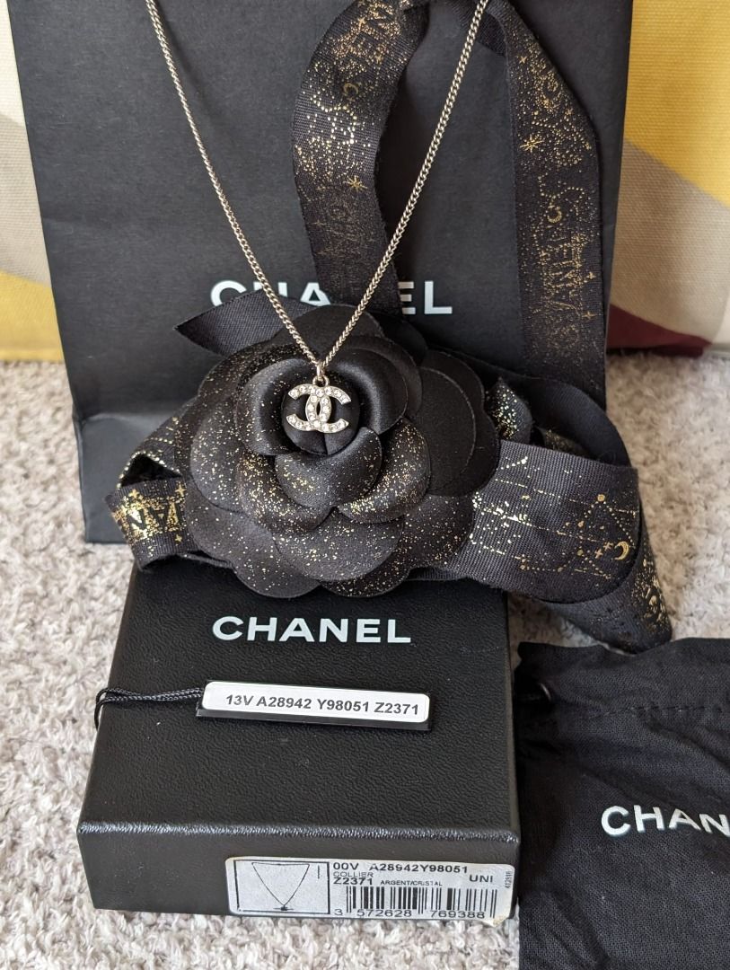 Chanel RARE CC F13V logo classic timeless crystal necklace box receipt Women s Fashion Jewelry Organisers Necklaces on Carousell