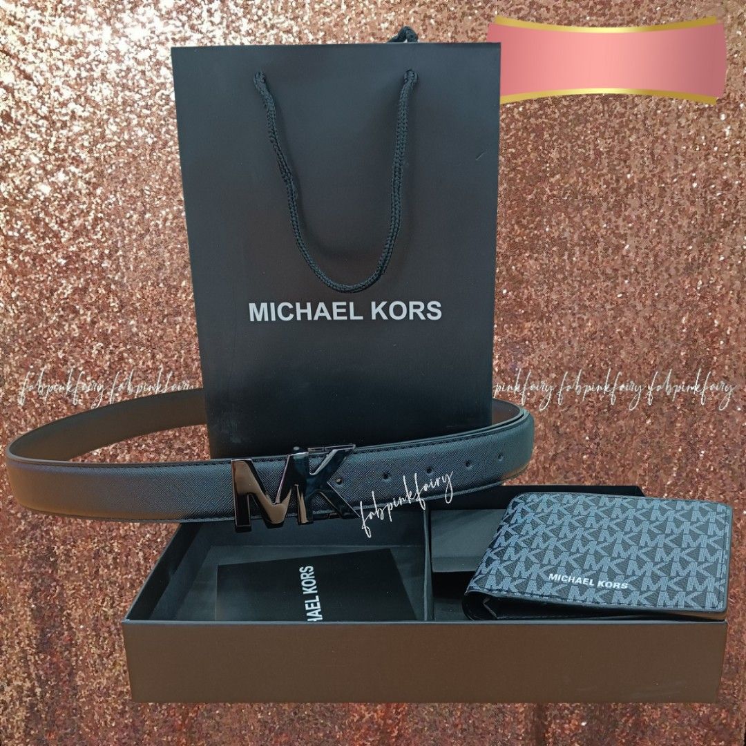 CODLALAMOVE MK Set MK Belt MK Wallet Black Belt MK Gift Set Michael Kors Belt MK for Men Michael Kors Wallet Men Wallet Birthday Gift Dad BF Husband