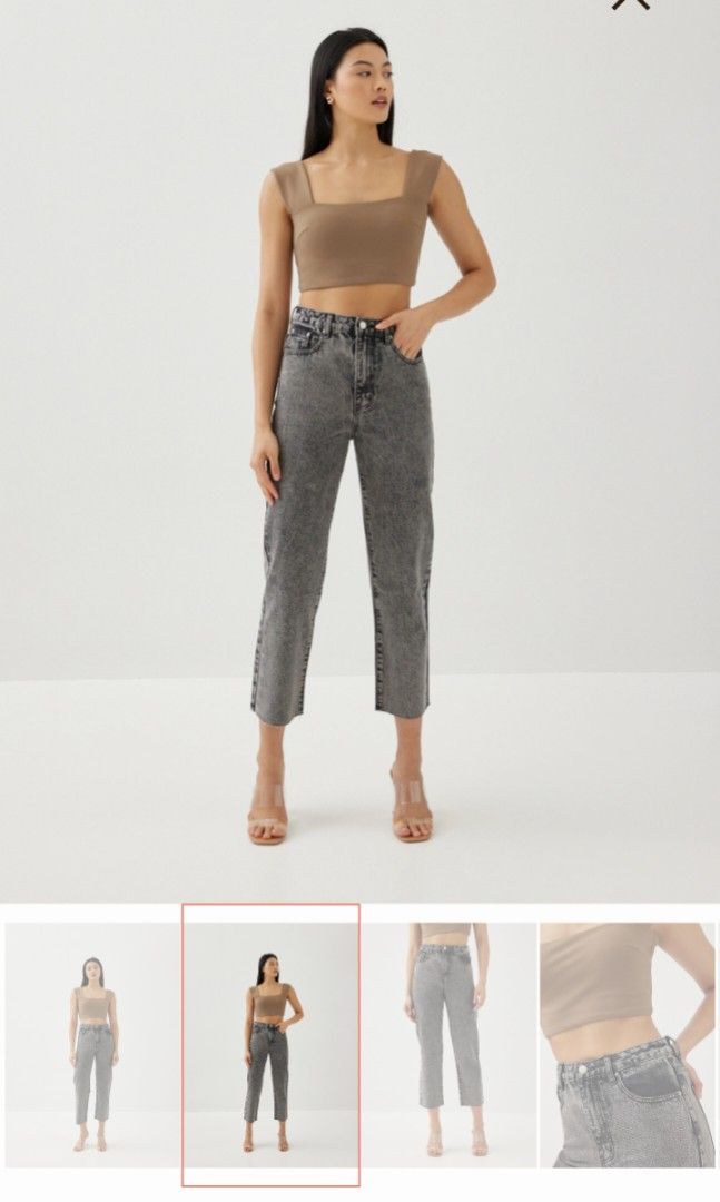 Cropped Denim Straight Leg Jeans