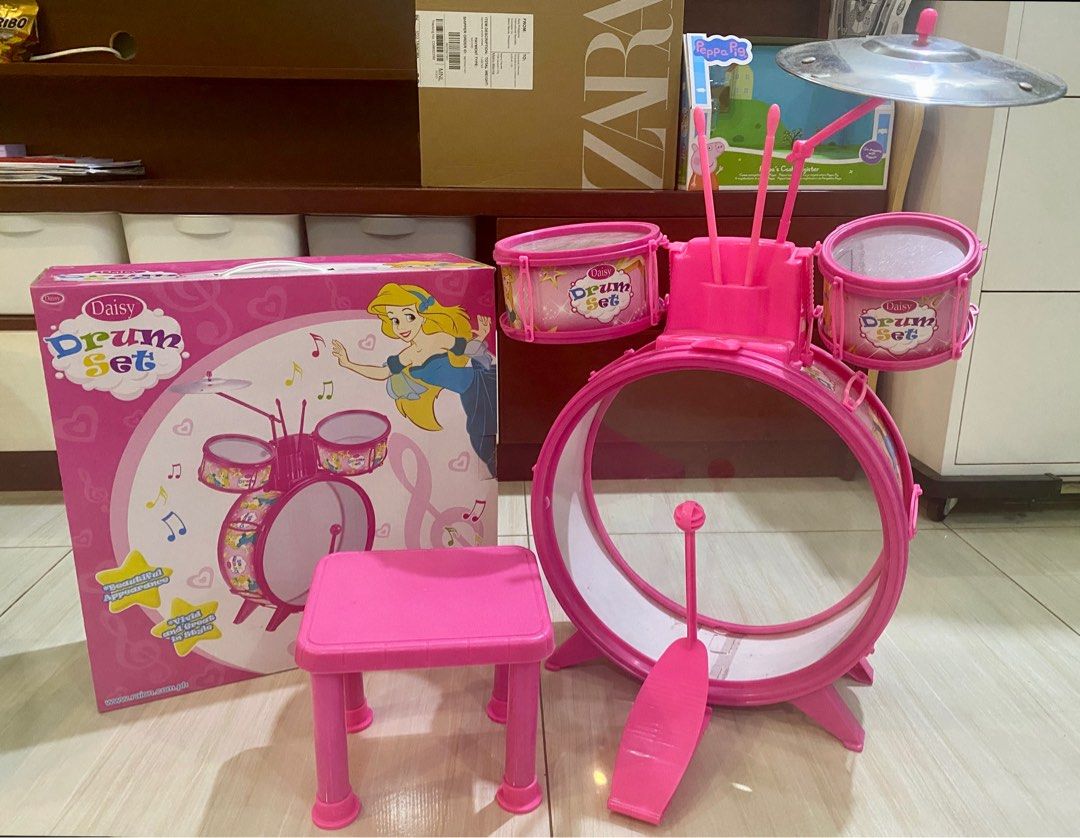 Princess Daisy Instruments Daisy Toys Princess Drum Set with Chair Musical Instrument for Kids ...