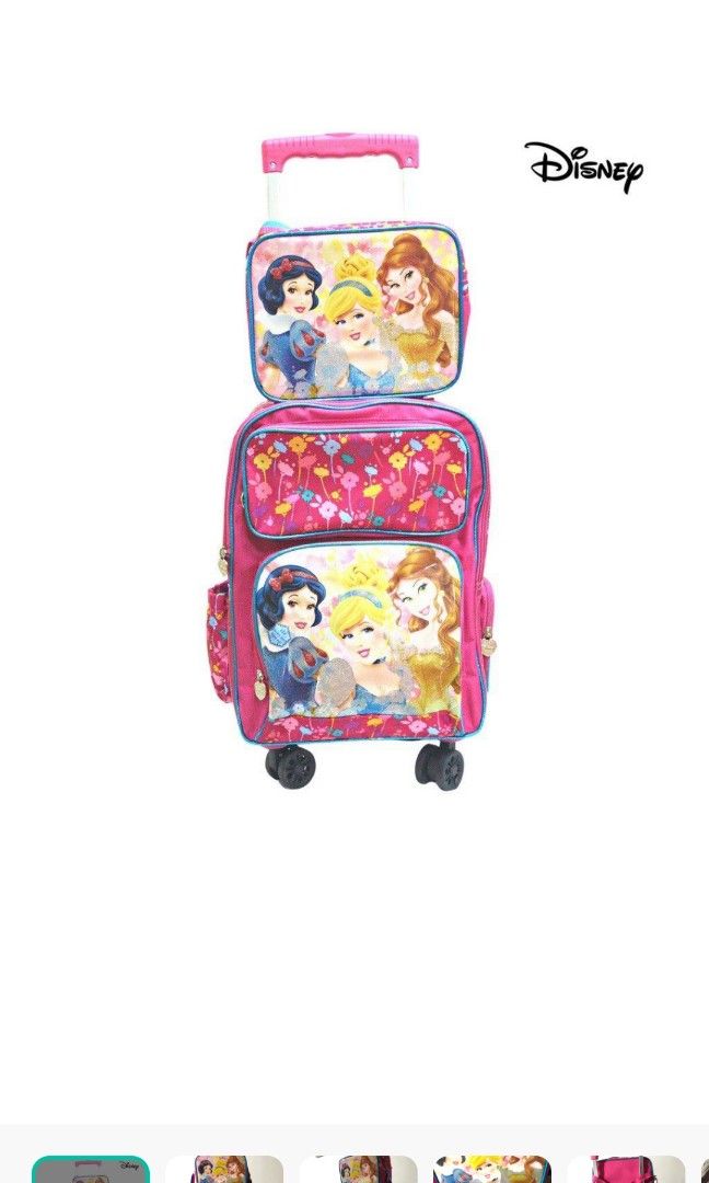 Disney 16" trolley school bag (Category: Other Babies Going Out Needs) located in Manila. Submitted by cristina_dy (Listing ID 1312858628, Image 1). Description: orig Disney 16" trolley school bag lightly used still with lights with lunch bag and bottle good for kinder to grade 3 orig price - 2500 to 3500 pesos.