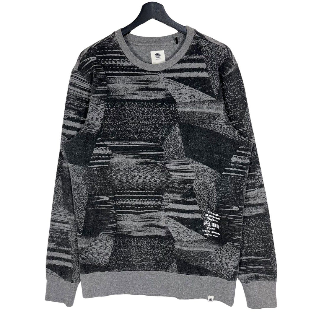 Element Skateboard Projects Full Print Abstract Sweatshirt Gray Black Color Size Medium Made in Portugal