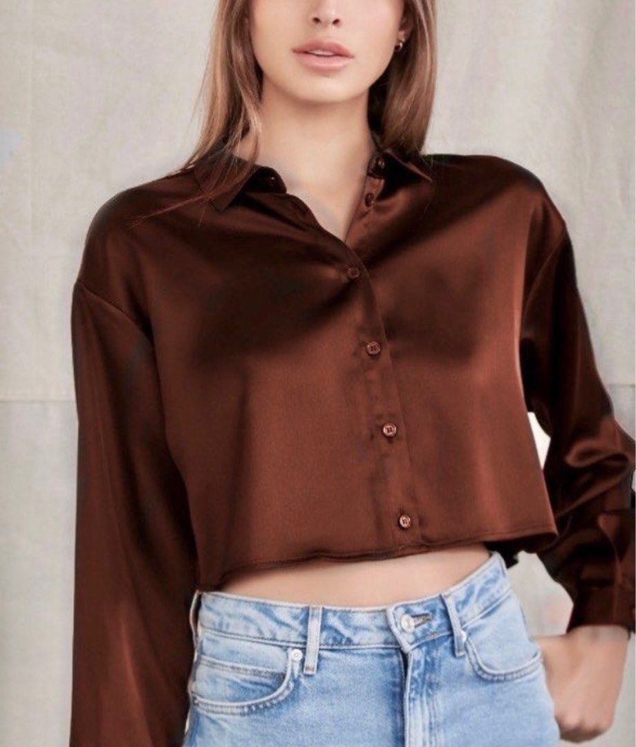 FOREVER 21 Satin Drop Longsleeve Crop Top (Category: Blouses) located in Makati City. Submitted by wornbyabby (Listing ID 1312902388, Image 1). Description: • Cute piece • Purchased for almost ₱1,200 on Zalora! .