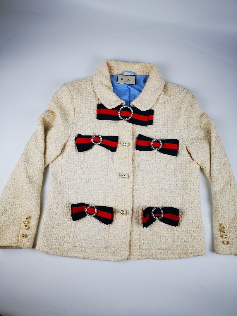 GUCCI BOW DETAIL TWEED JACKET