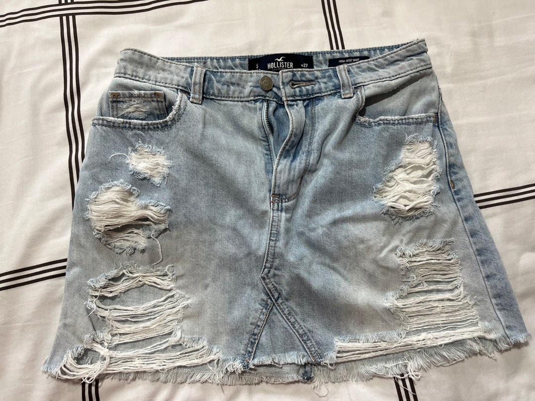 Ripped jean skirt hollister sale