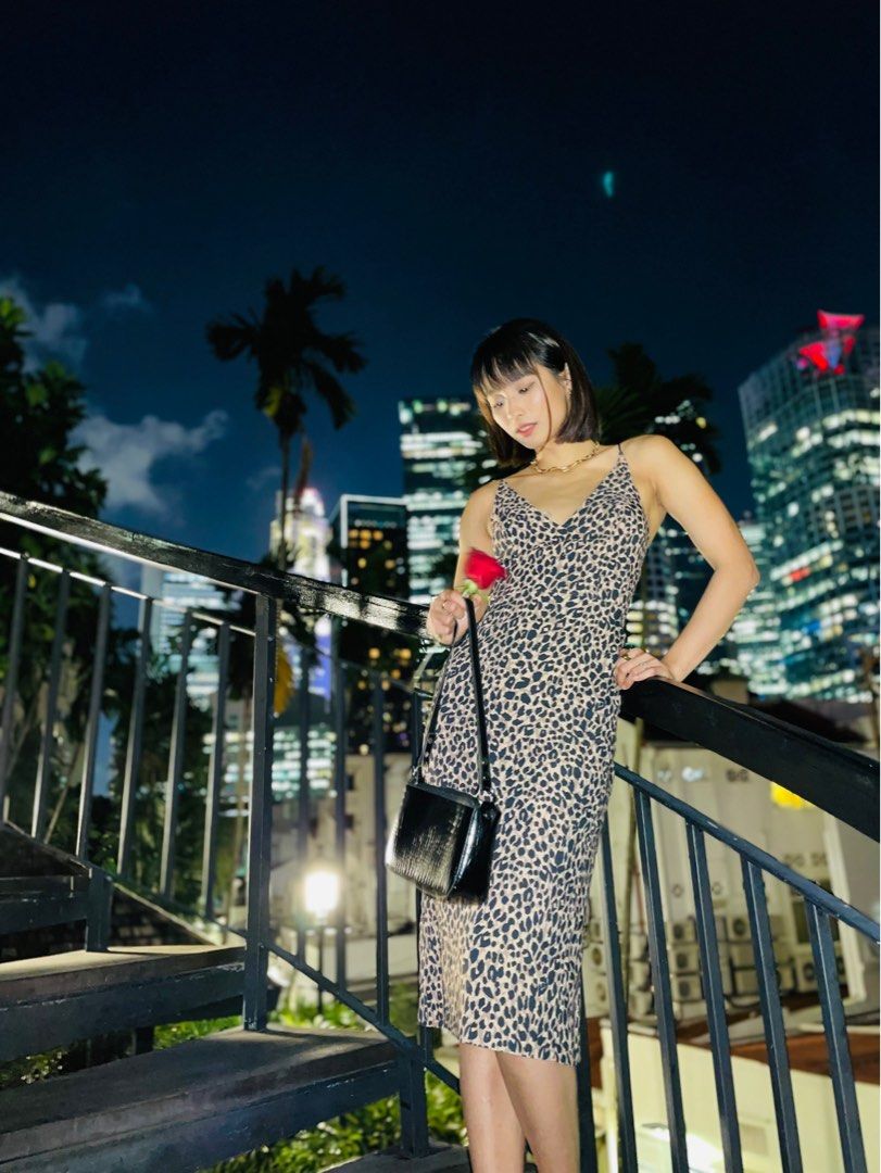 Leopard print strappy midi dress clearance