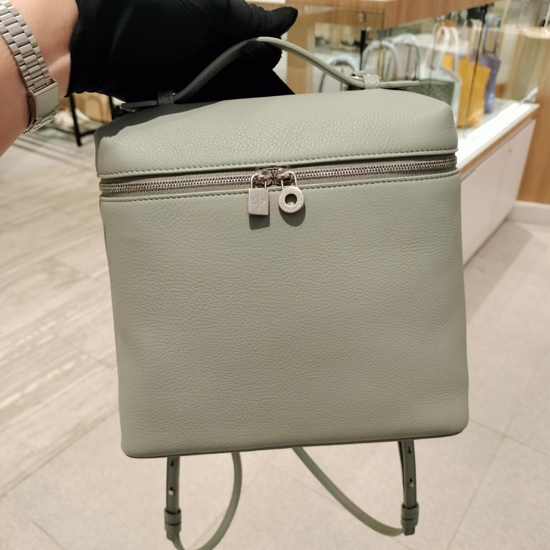 EXTRA POCKET BACKPACK L23.5 IN PINE GREEN CALFSKIN WITH SILVER HARDWARE