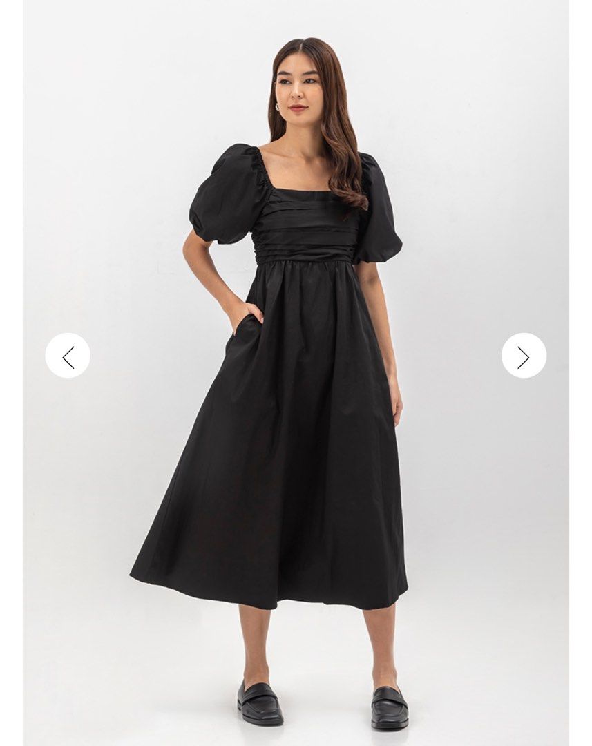 Love Bravery LYDIA PUFF SLEEVE PLEATED CHEST MIDI DRESS