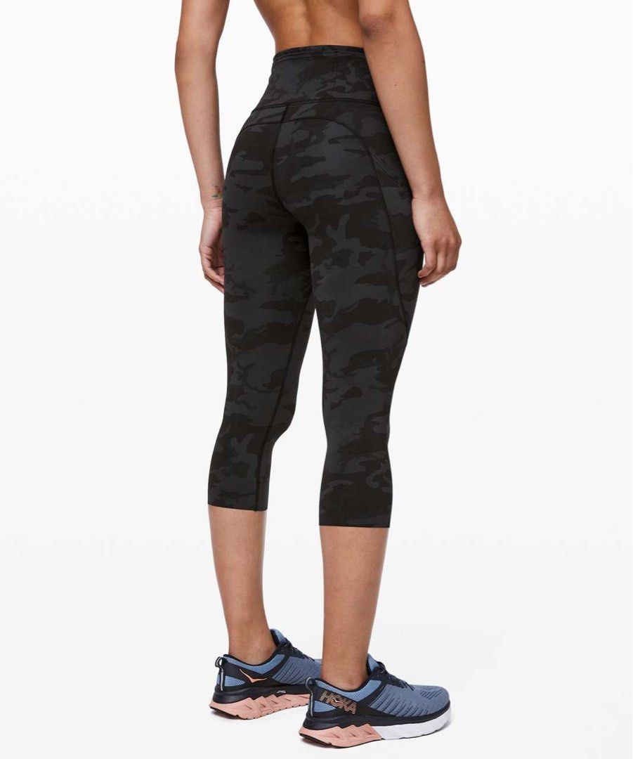 Lululemon fast and free crop 19 camo multi grey size 4 Women s Fashion Activewear on Carousell