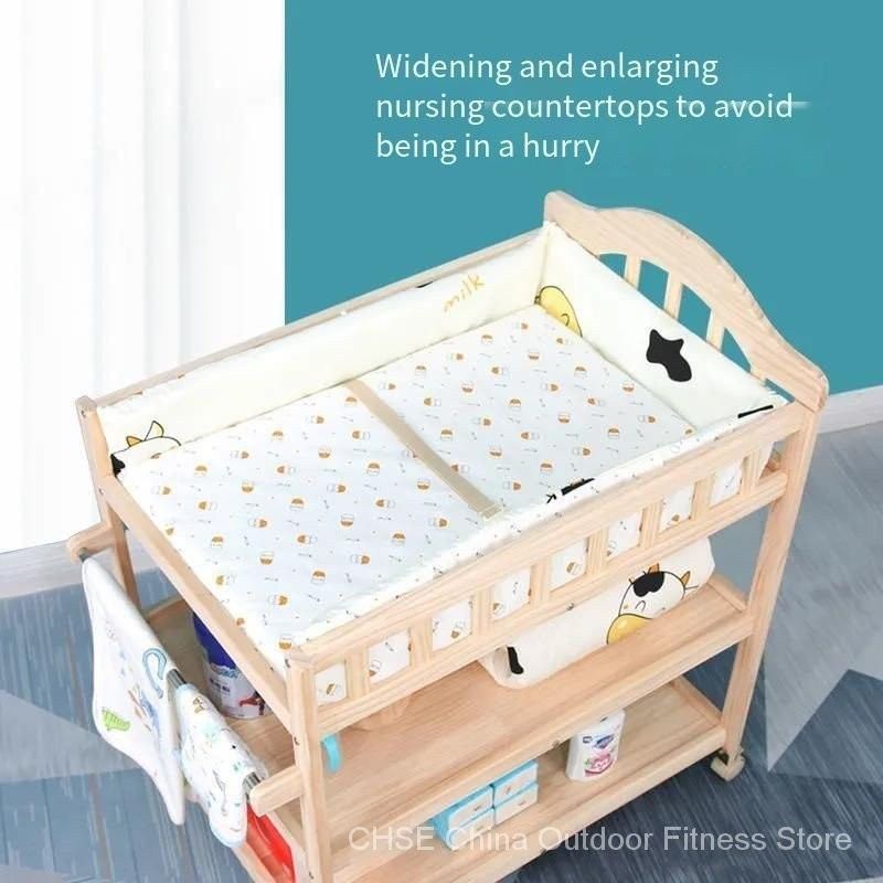 Multi functional Solid Wood Care Baby Diaper Changing Touching Bath Table One piece Crib