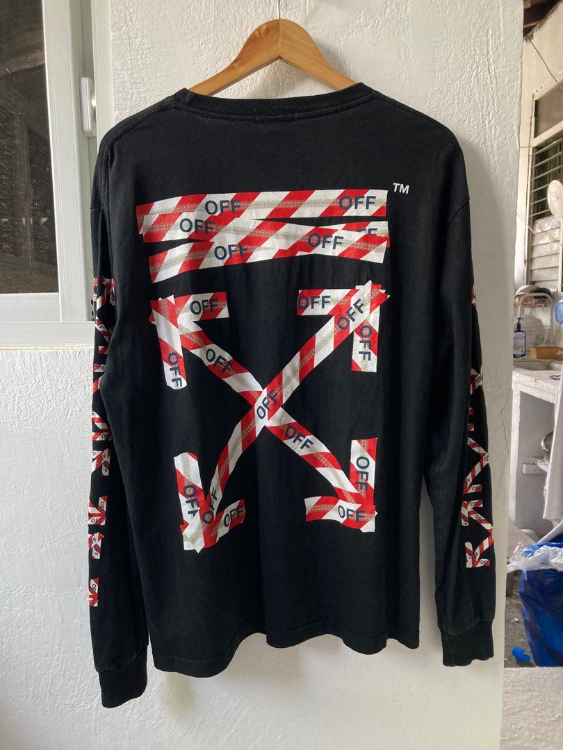 Off White Barricade tape Shirt Longsleeve for Men s Size L on tag dimes is 23 X 28