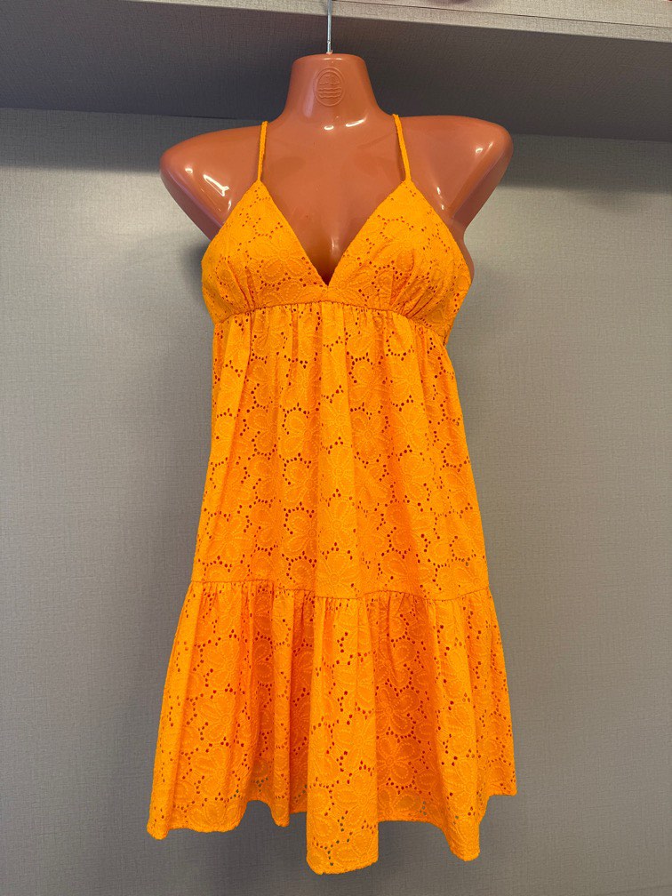 open lace back dress Orange Boho Paisley Print Long Sleeve Pleated Tie Waist Mini Dress Orange / L / 100%Polyester main image 0