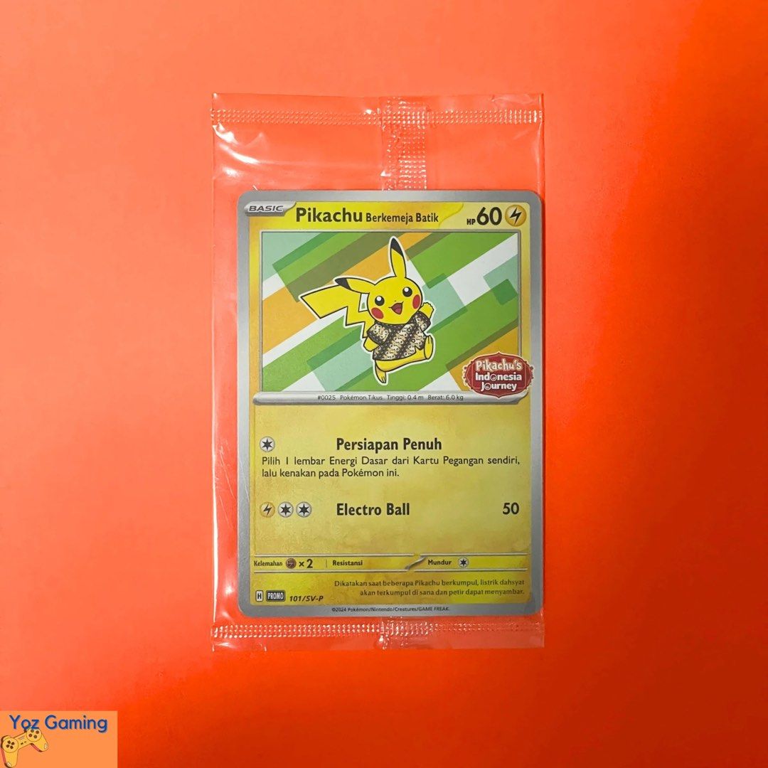 Pokemon TCG Pikachu Berkemeja Batik 101/SV-P, Hobbies & Toys, Toys & Games  on Carousell