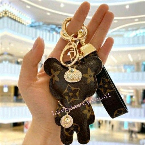 Louis Vuitton Leather Keychain ?Posh LV Leather Checkered Bear Bag