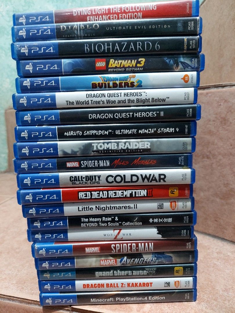 PS4 GAMES FOR SALE updated (7/7) (Category: PlayStation) located in Santa Rosa. Submitted by agentred1142 (Listing ID 1312986975, Image 3). Description: PS4 GAMES For Sale or For Trade COD Black Ops COLD WAR - 1300 Red Dead Redemption 2 (w/ map) - 1100 Little Nightmare 2 - 900 Heavy Rain / BEYOND: 2 Souls Collection - 900 Spiderman - 800 Avengers - 800 World War Z - 800 GTA V (with map) - 700 Assassins Creed Odyssey (Omega Ed) - 700 Dragon Ball Z