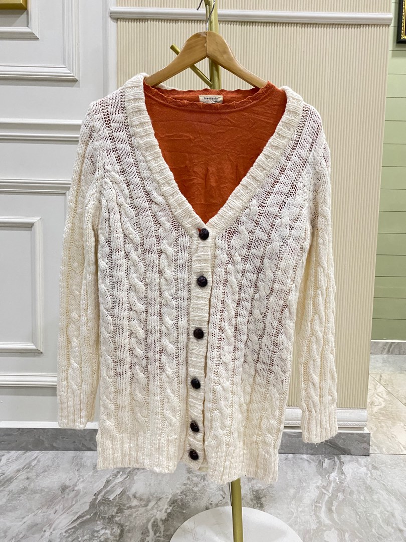 (FREE) Cream Knitted Cardigan + inner belanja, Women's Fashion, Coats ...